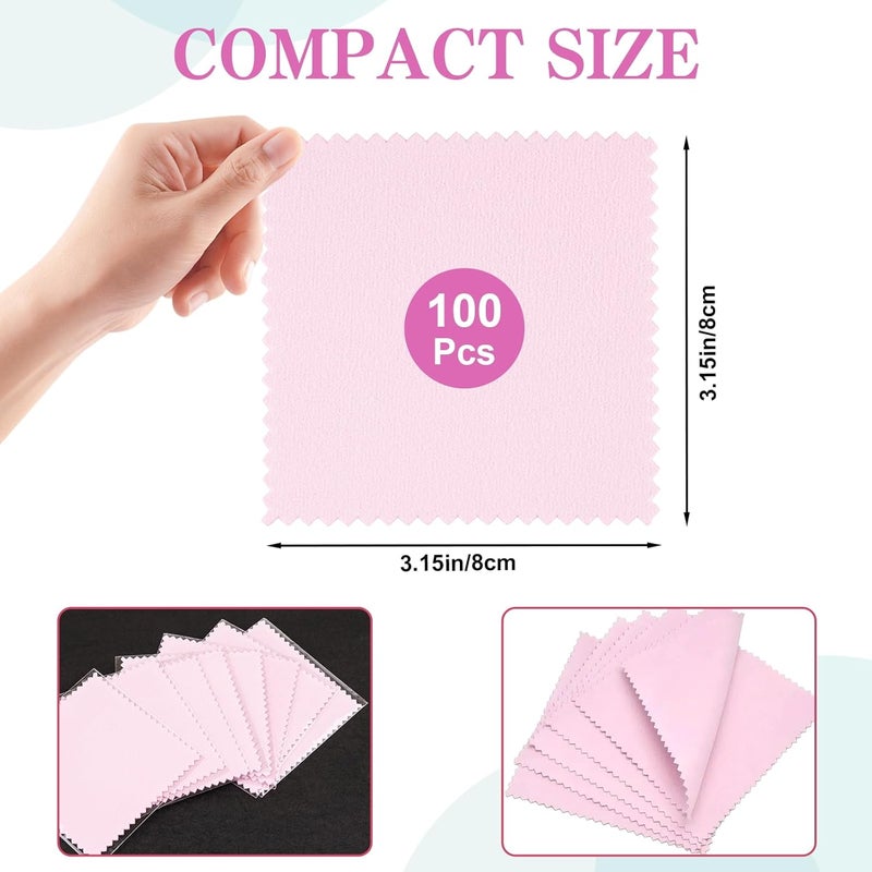 wegoup 100 Pack Jewelry Polishing Cloth, 3.15" x 3.15" Pink Cleaning Cloths, Small Silver Cleaning & Polishing Cloth for Jewelry, Individually Wrapped. - Image 2